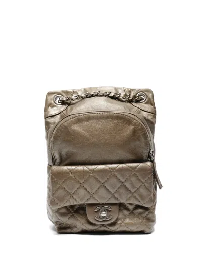 Pre-owned Chanel 2015 Quilted Leather Backpack In Green