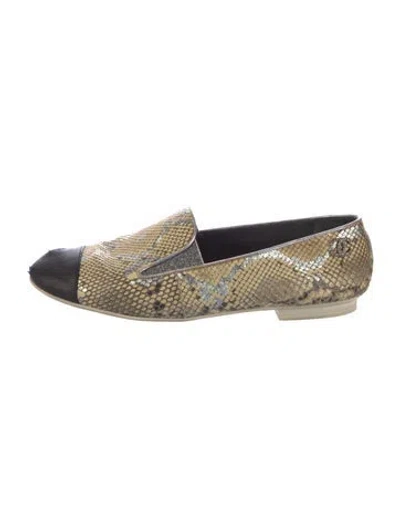 Pre-owned Chanel 2015 Snakeskin Loafers In Neutral