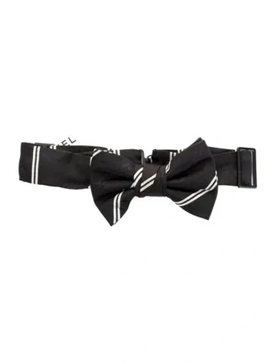 Pre-owned Chanel 2015 Striped Bow-tie W/tags In Black