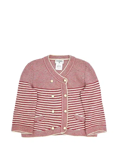 Pre-owned Chanel 2015 Striped Cardigan In Red