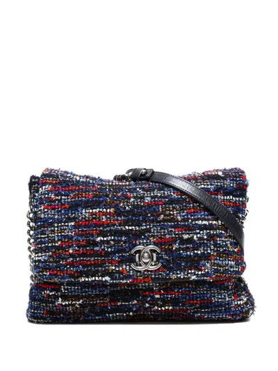 Pre-owned Chanel 2015 Tweed Chain Shoulder Bag In Blue