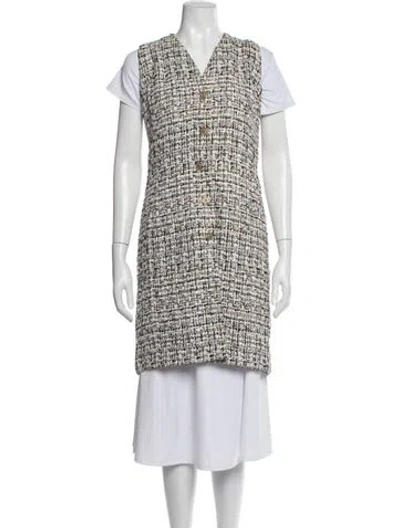 Pre-owned Chanel 2015 Tweed Coat In White