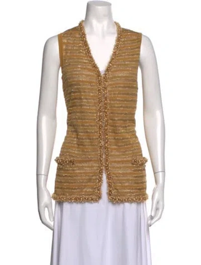 Pre-owned Chanel 2015 Tweed Pattern Vest In Gold