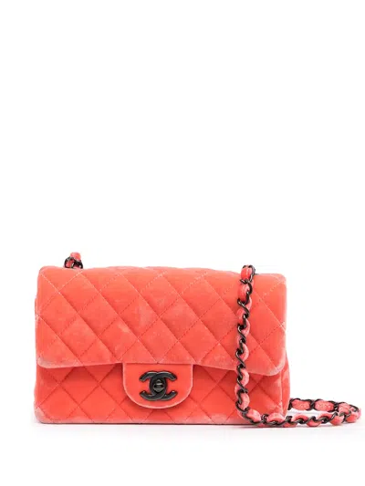 Pre-owned Chanel 2015 Velvet Classic Flap Shoulder Bag In Pink