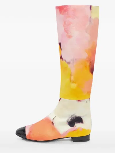 Pre-owned Chanel 2015 Watercolor Cap-toe Rain Boots In Pink