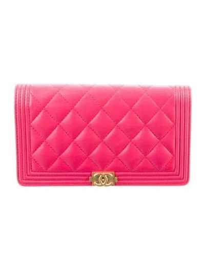 Pre-owned Chanel 2015-2016 Boy Yen Wallet In Pink