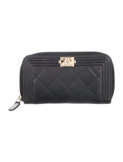 Pre-owned Chanel 2015-2016 Boy Zip Wallet Wallet In Black