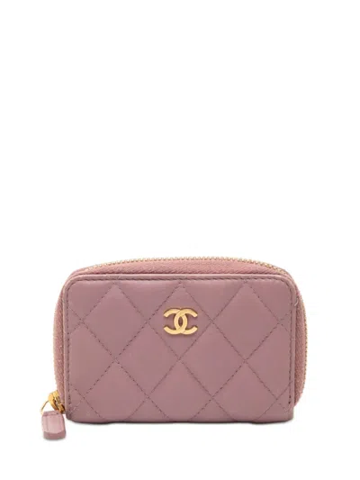 Pre-owned Chanel 2015-2016 Cc Quilted Lambskin Coin Pouch In Pink