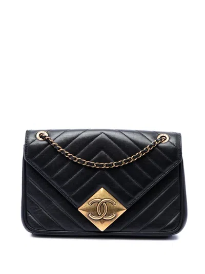 Pre-owned Chanel 2015-2016 Cc Quilted Lambskin Pyramid Flap Crossbody Bag In Black