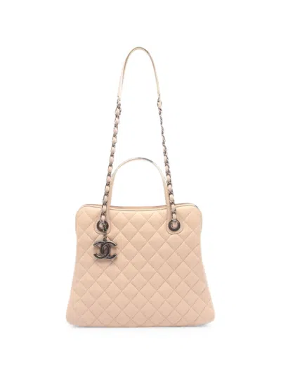 Pre-owned Chanel 2015-2016 Cc Quilted Lambskin Satchel In Neutrals