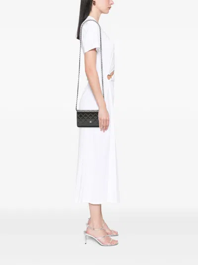 Pre-owned Chanel 2015-2016 Cc Quilted Patent Wallet On Chain Crossbody Bag In Grey