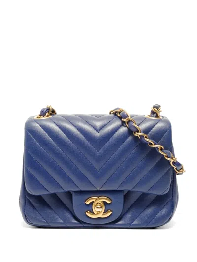 Pre-owned Chanel 2015-2016 Chevron Shoulder Bag In Blue