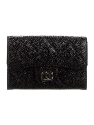 Pre-owned Chanel 2015-2016 Classic Flap Card Holder Compact Wallet In Black