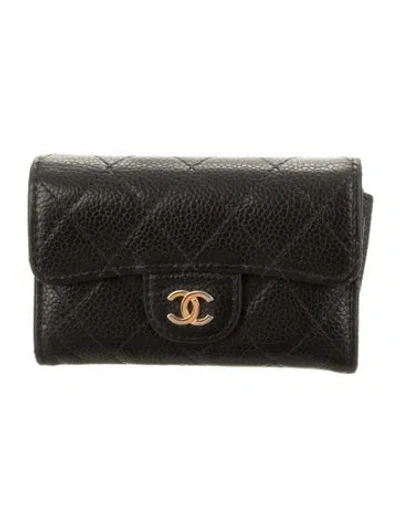 Pre-owned Chanel 2015-2016 Classic Flap Card Holder Trifold Wallet In Black