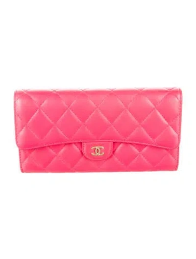 Pre-owned Chanel 2015-2016 Classic Quilted Flap Continental Wallet In Pink