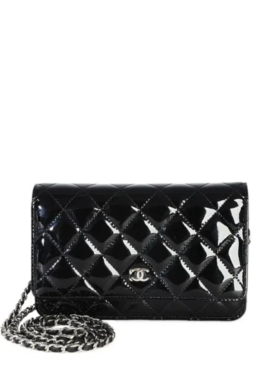 Pre-owned Chanel 2015-2016 Classic Quilted Wallet On Chain Cross Body Bag In Black