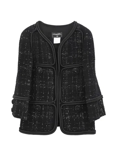 Pre-owned Chanel 2015-2016 Collarless Tweed Jacket In Black