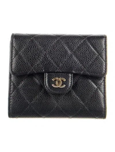 Pre-owned Chanel 2015-2016 Flap Coin Purse Compact Wallet In Black