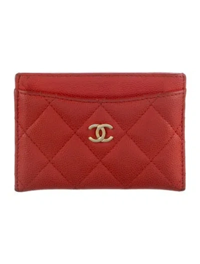 Pre-owned Chanel 2015-2016 Interlocking Cc Logo Card Holder In Red