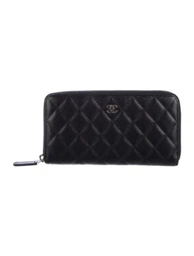 Pre-owned Chanel 2015-2016 Interlocking Cc Logo Continental Wallet In Black