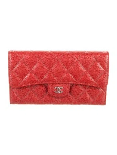 Pre-owned Chanel 2015-2016 Interlocking Cc Logo Trifold Wallet In Red