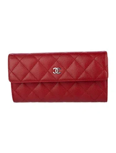 Pre-owned Chanel 2015-2016 Interlocking Cc Logo Trifold Wallet In Red