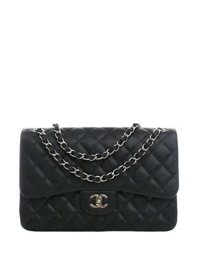 Pre-owned Chanel 2015-2016 Jumbo Classic Caviar Double Flap Shoulder Bag In Black