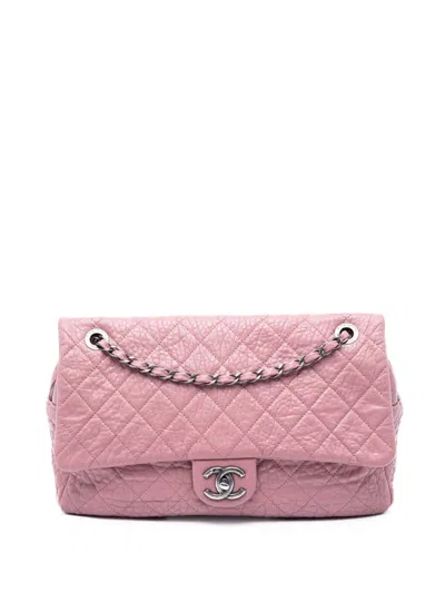 Pre-owned Chanel 2015-2016 Jumbo Quilted Distressed Calfskin Easy Flap Shoulder Bag In Pink