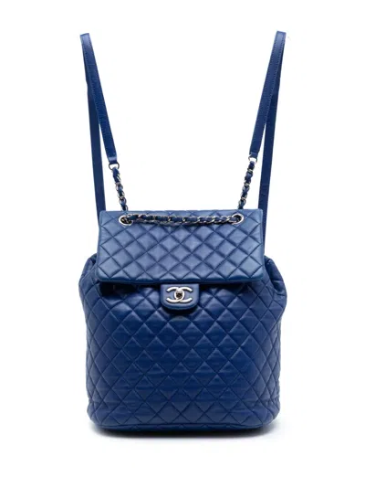 Pre-owned Chanel 2015-2016 Large Quilted Lambskin Urban Spirit Backpack In Blue