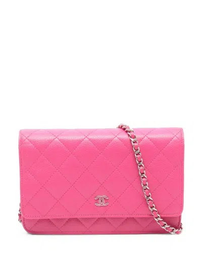 Pre-owned Chanel 2015-2016 Matelassé Caviar Wallet On Chain In Pink