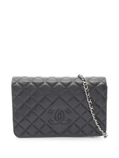 Pre-owned Chanel 2015-2016 Matelassé Wallet On A Chain In Black