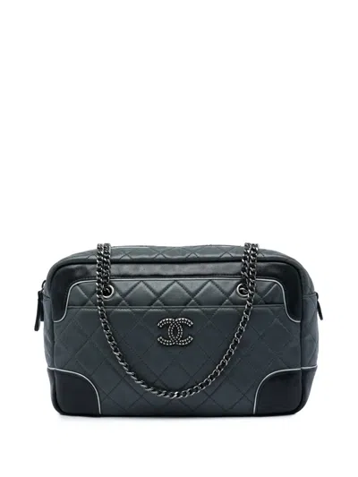 Pre-owned Chanel 2015-2016 Medium Cc Bicolor Quilted Calfskin Chain Camera Bag Shoulder Bag In Grey