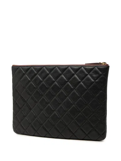 Pre-owned Chanel 2015-2016 Medium Quilted Caviar O Case Clutch Bag In Black