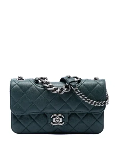 Pre-owned Chanel 2015-2016 Medium Quilted Goatskin Perfect Edge Flap Satchel In Green