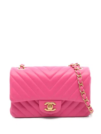 Pre-owned Chanel 2015-2016 Mini 20 Chevron V-stitch Cross Body Bag In Pink