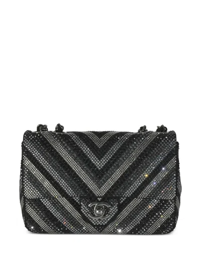 Pre-owned Chanel 2015-2016 Mini Cc Chevron Flap Shoulder Bag In Black