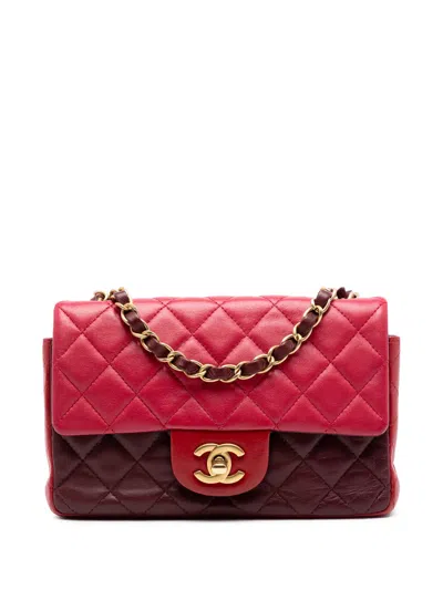 Pre-owned Chanel 2015-2016 Mini Rectangular Classic Tricolor Lambskin Single Flap Crossbody Bag In Red