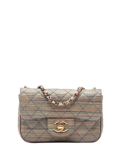 Pre-owned Chanel 2015-2016 Paris Seoul Mini Metallic Lambskin Striped Flap Shoulder Bag In Blue