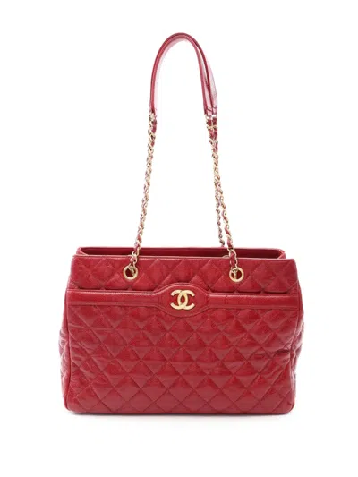 Pre-owned Chanel 2015-2016 Quilted Caviar Two Tone Tote Bag In Red