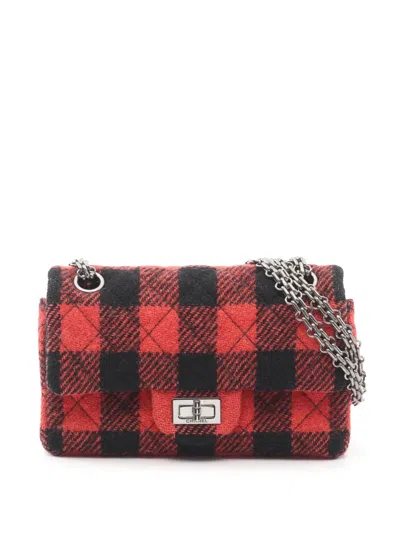 Pre-owned Chanel 2015-2016 Quilted Tweed Reissue 2.55 Double Flap 225 Shoulder Bag In Red