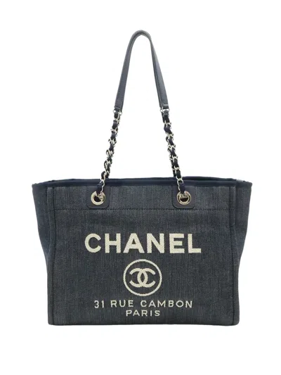 Pre-owned Chanel 2015-2016 Small Denim Deauville Tote Bag In Blue