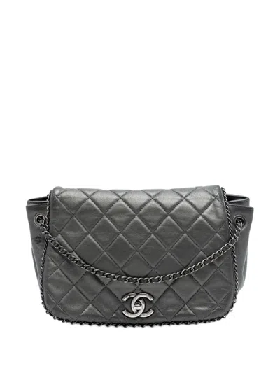 Pre-owned Chanel 2015-2016 Small Quilted Calfskin Cc Enchained Accordion Flap Crossbody Bag In Gray