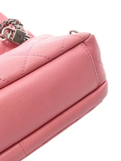 Pre-owned Chanel 2015-2016 Small Quilted Goatskin Double Carry Waist Chain Flap Satchel In Pink