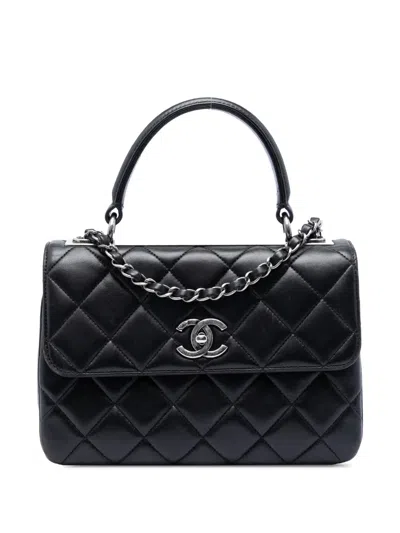 Pre-owned Chanel 2015-2016 Small Quilted Lambskin Trendy Cc Top Handle Flap Satchel In Black