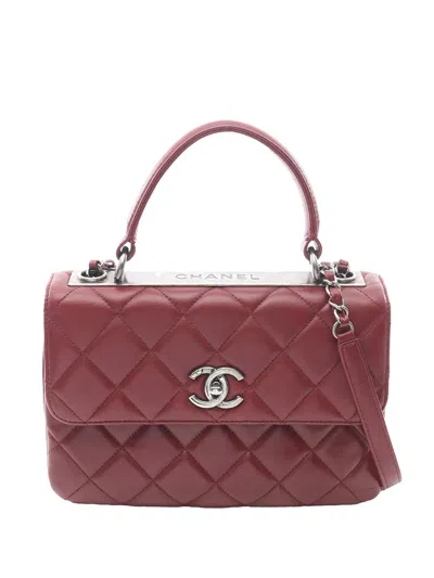 Pre-owned Chanel 2015-2016 Small Quilted Lambskin Trendy Cc Top Handle Flap Satchel In Red