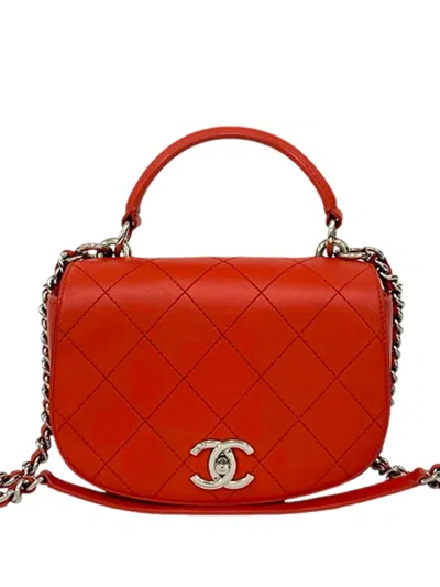 Pre-owned Chanel 2016-2017 Calfskin Ring My Bag Satchel In Red