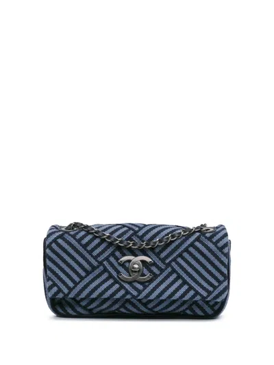 Pre-owned Chanel 2016-2017 Canvas Stripe Flap Shoulder Bag In Blue
