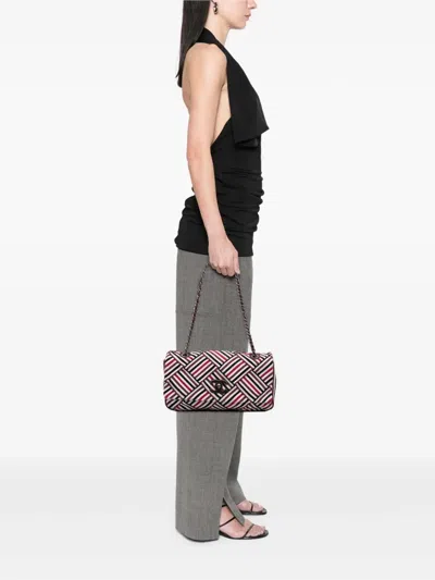 Pre-owned Chanel 2016-2017 Cc Canvas Stripe Flap Shoulder Bag