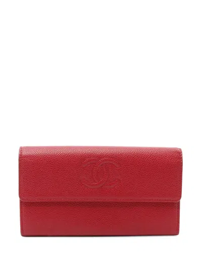 Pre-owned Chanel 2016-2017 Cc Caviar Flap Wallet Long Wallets In Red