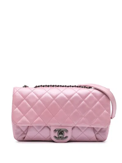 Pre-owned Chanel 2016-2017 Cc Metallic Calfskin Coco Pleats Flap Crossbody Bag In Pink